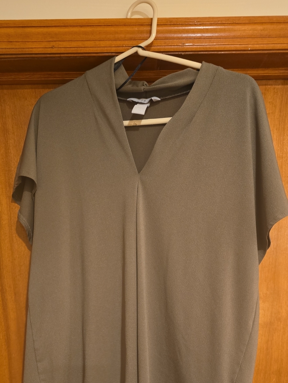 H&M Olive V-Neck Short Sleeve Blouse